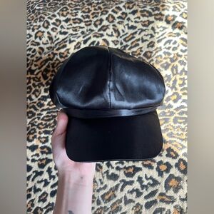 Black Satin Newsboy Cap for Women